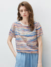 100% Mulberry Silk Women’s Vintage Print Round-Neck Short Sleeve T-Shirt