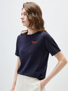 Women's crew neck short-sleeve knitted T-shirt with embroidery