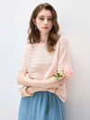 Women’s Round-Neck Linen Blend Hollow-Out Short Sleeve Knit T-Shirt