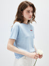 Women's crew neck short-sleeve knitted T-shirt with embroidery