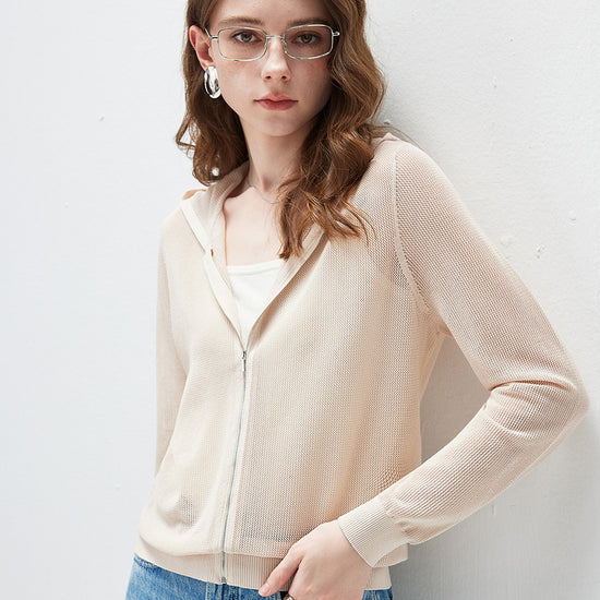 COMOBOCA Women's Sheer Mesh Hooded Zip Up Cardigan