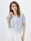 Women’s Linen Blend Striped Knit Pullover Short Sleeve T-Shirt