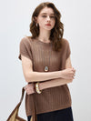 COMOBOCA Women's Openwork Side Slit Knit Top