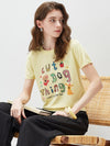 COMOBOCA Women's Ribbed Graphic Print Knit T-Shirt