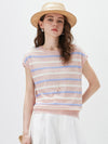 COMOBOCA Women's Striped Knit Cap Sleeve T-Shirt