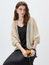 Women’s V-neck long-sleeve knit hollow-out linen-blend cardigan