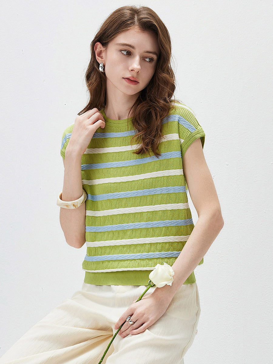 COMOBOCA Women's Striped Knit Cap Sleeve T-Shirt