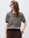 Women's  Round Neck Jacquard Linen Knit Short Sleeve Top