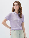 Women's Silk-Cotton Blend Peter Pan Collar Pointelle Knit Short Sleeve Top