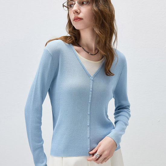 COMOBOCA Women's Ribbed Knit V-Neck Faux Cardigan