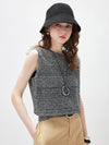 Women's Linen Blend Crew Neck Pointelle Knit Sleeveless Vest