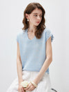 Women’s V-Neck Silk-Cotton Jacquard Knit Short Sleeve T-Shirt