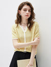 Women’s Linen Blend Striped Knit Pullover Short Sleeve T-Shirt