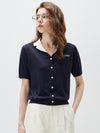 COMOBOCA Women's Contrast Collar Knit Button Down Cardigan