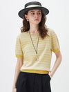 Women's  Round Neck Jacquard Linen Knit Short Sleeve Top