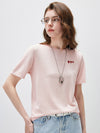 Women's crew neck short-sleeve knitted T-shirt with embroidery