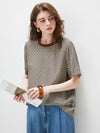 100% Silk Women's  Vintage Print Crew Neck Short Sleeve T-Shirt