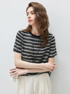 100% Mulberry Silk Women’s Vintage Print Round-Neck Short Sleeve T-Shirt