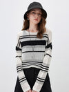 COMOBOCA Women's Asymmetric Stripe Mesh Knit Round Neck Sweater