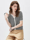 Women’s Linen Blend Striped Knit Pullover Short Sleeve T-Shirt