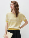 Women's  Round Neck Jacquard Linen Knit Short Sleeve Top
