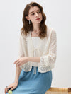 COMOBOCA Women's Linen Lace Knit Tie Front Cardigan