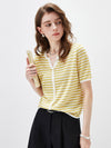 Women’s Linen Blend Striped Knit Pullover Short Sleeve T-Shirt
