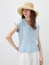 Women’s V-Neck Silk-Cotton Jacquard Knit Short Sleeve T-Shirt