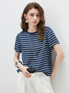 100% Mulberry Silk Women’s Vintage Print Round-Neck Short Sleeve T-Shirt