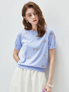 COMOBOCA Women's Floral Embroidery Knit T-Shirt