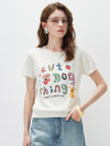 COMOBOCA Cloudy Women's Ribbed Graphic Print Knit T-Shirt