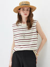 Women's Silk-Cotton Striped Crew Neck Sleeveless Knit Vest
