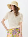 Women's Silk-Cotton Blend Peter Pan Collar Pointelle Knit Short Sleeve Top
