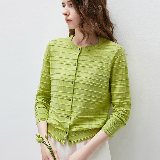 COMOBOCA Women's Textured Ribbed Knit Cardigan