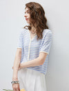 Women’s Linen Blend Striped Knit Pullover Short Sleeve T-Shirt