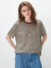 100% Silk Women's  Vintage Print Crew Neck Short Sleeve T-Shirt