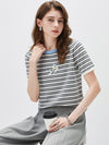 COMOBOCA Women's Embroidery Striped Knit Top