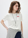 Women's crew neck short-sleeve knitted T-shirt with embroidery