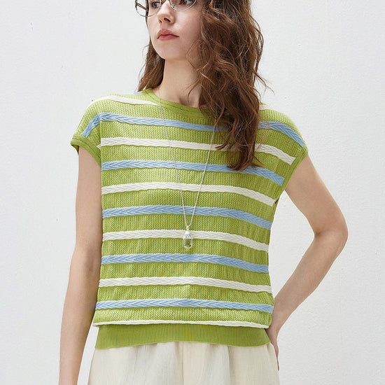 COMOBOCA Women's Striped Knit Cap Sleeve T-Shirt