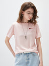 Women's crew neck short-sleeve knitted T-shirt with embroidery