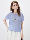 COMOBOCA Light Blue Women's Openwork Round Neck Knit T-Shirt