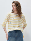 Women's Round Neck Linen Knit Top With Embroidery