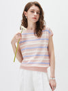 COMOBOCA Light Pink Women's Striped Knit Cap Sleeve T-Shirt