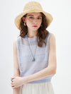 Women's Linen Blend Crew Neck Pointelle Knit Sleeveless Vest