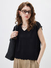Women’s V-Neck Silk-Cotton Jacquard Knit Short Sleeve T-Shirt