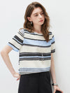 100% Mulberry Silk Women’s Vintage Print Round-Neck Short Sleeve T-Shirt