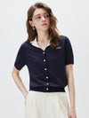 COMOBOCA Women's Contrast Collar Knit Button Down Cardigan