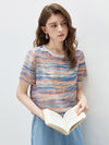 100% Mulberry Silk Women’s Vintage Print Round-Neck Short Sleeve T-Shirt