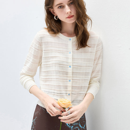 COMOBOCA Women's Textured Ribbed Knit Cardigan