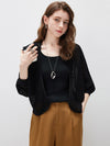 Women’s V-neck long-sleeve knit hollow-out linen-blend cardigan